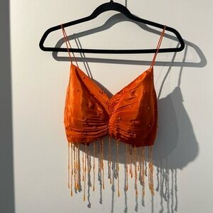 Orange beaded crop top blouse